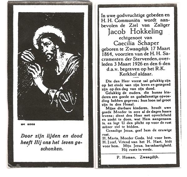 Overlijden Jacob Hokkeling 1926