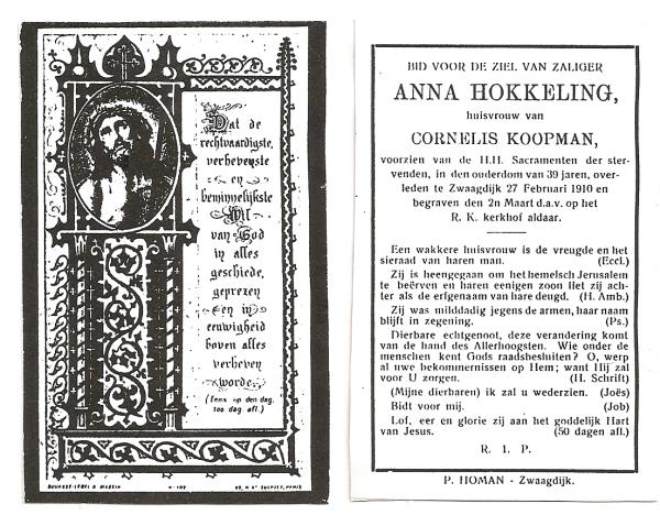 Overlijden Anna Hokkeling 1910