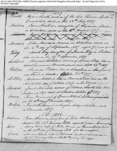 Anne Brown death registration 1827