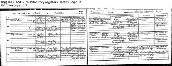 Andrew Kay death cert 1855