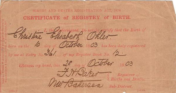 Chrissie birthcertificate 1903