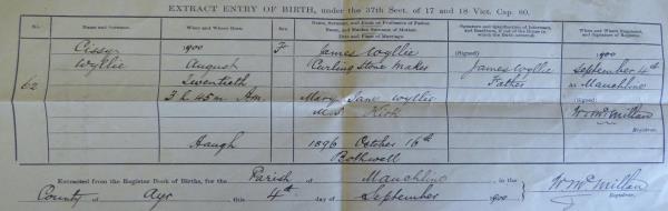 Birth Certificate Cissy Wyllie 1900