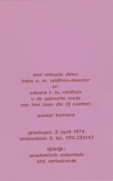 Geboortekaartje Wouter 1974