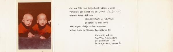 Verhuisbericht Sebastiaan en Olivier 1975